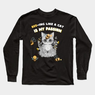 Bee And Cute Cat Long Sleeve T-Shirt